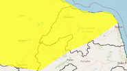 O alerta emitido é o amarelo, classificado como de perigo potencial - Reprodução/INMET