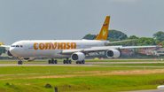 Apesar de projetado para rotas intercontinentais, o A340-600 fez um trajeto relativamente curto entre Caracas e Belém - Reprodução/AeroIN