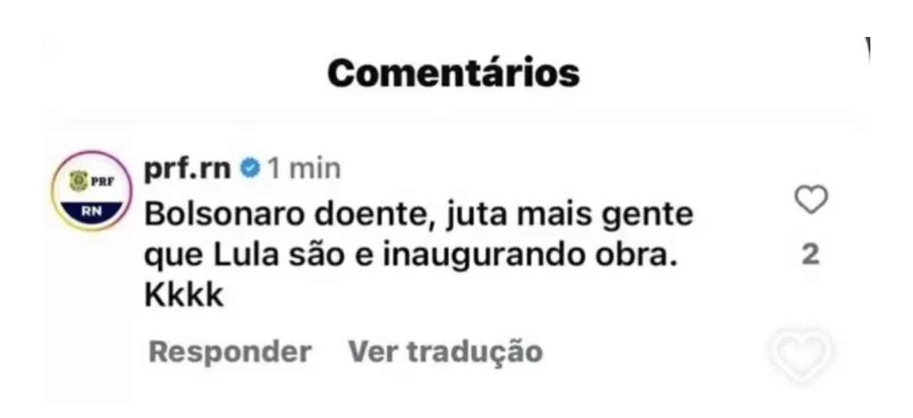 Publicação no perfil oficial da PRF