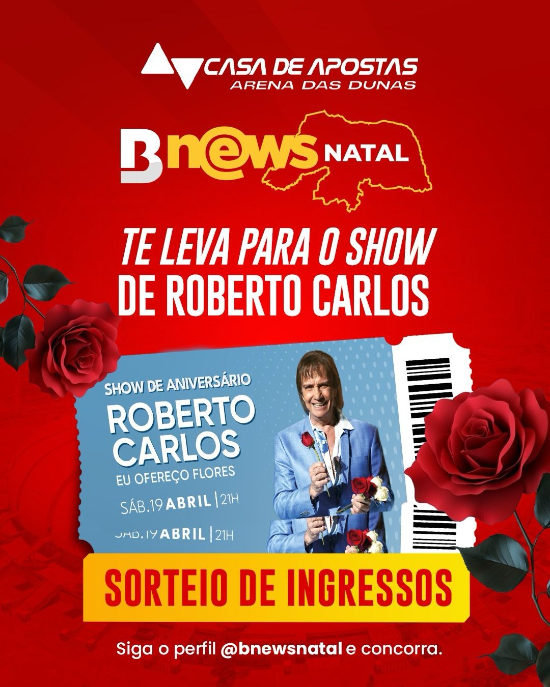 Banner divulgação - sorteio do show Roberto Carlos