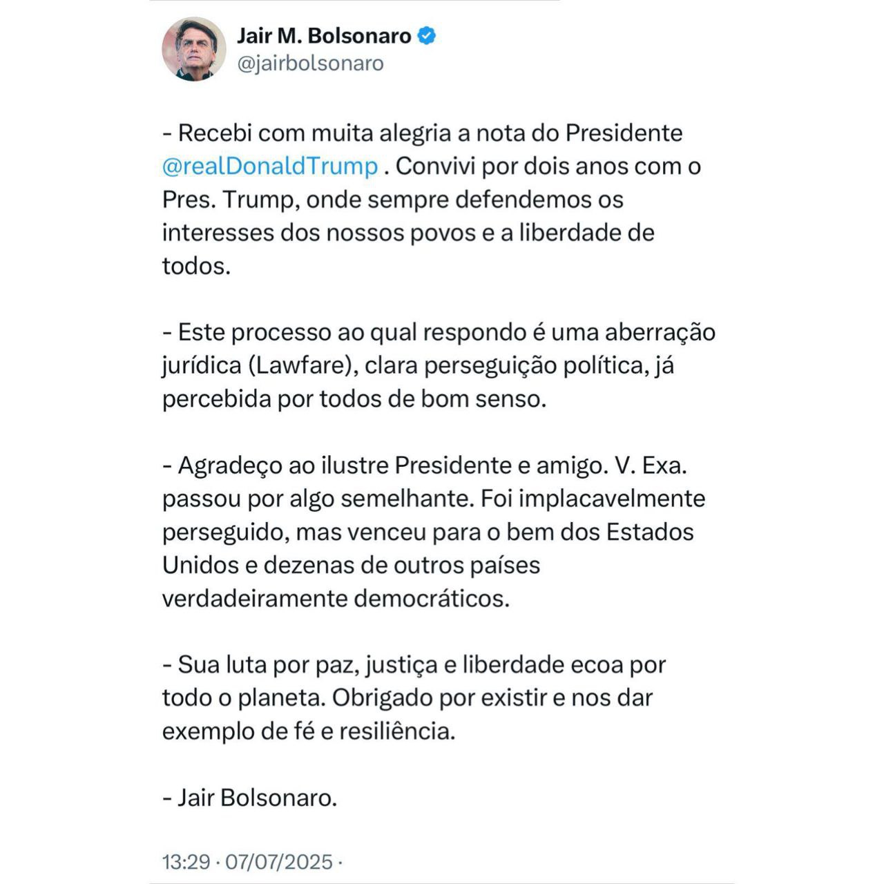 imagem postagem Jair Bolsonaro