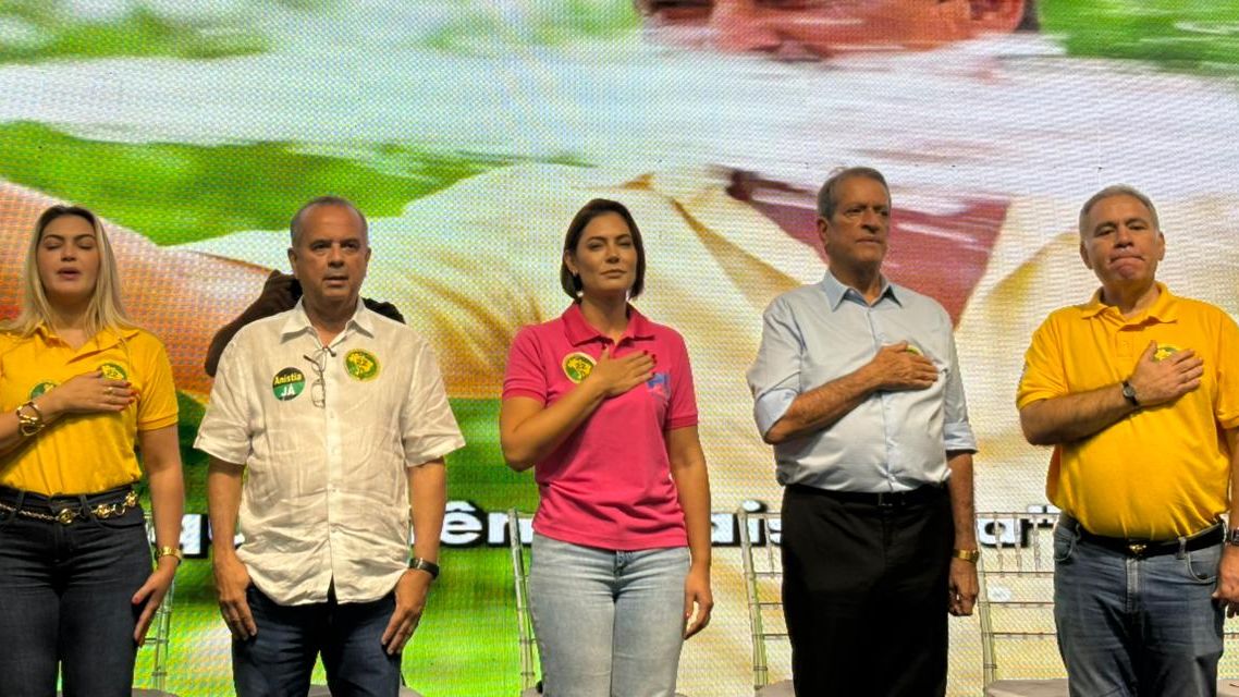 Valdemar da Costa Neto, Rogério Marinho e Michelle Bolsonaro participaram do evento.