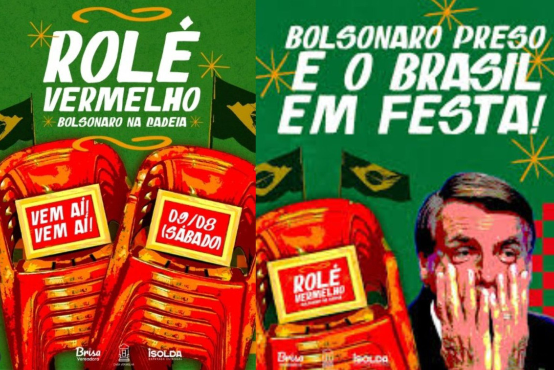 Artes de divulgação do evento denominado "Rolê Vermelho", amplamente divulgado nas redes sociais. Imagem: Reprodução internet.