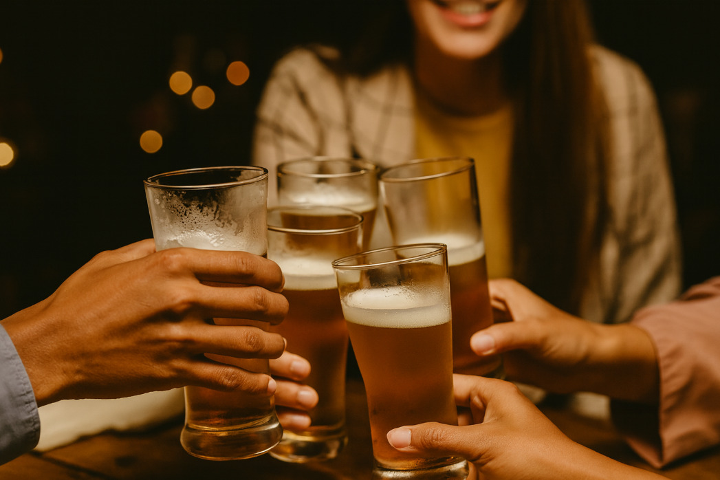 Diferente das bebidas alcoólicas tradicionais, o novo composto estimula apenas o sistema GABAérgico, sem interferir nos circuitos ligados à dopamina e à endorfina. Imagem gerada por IA.
