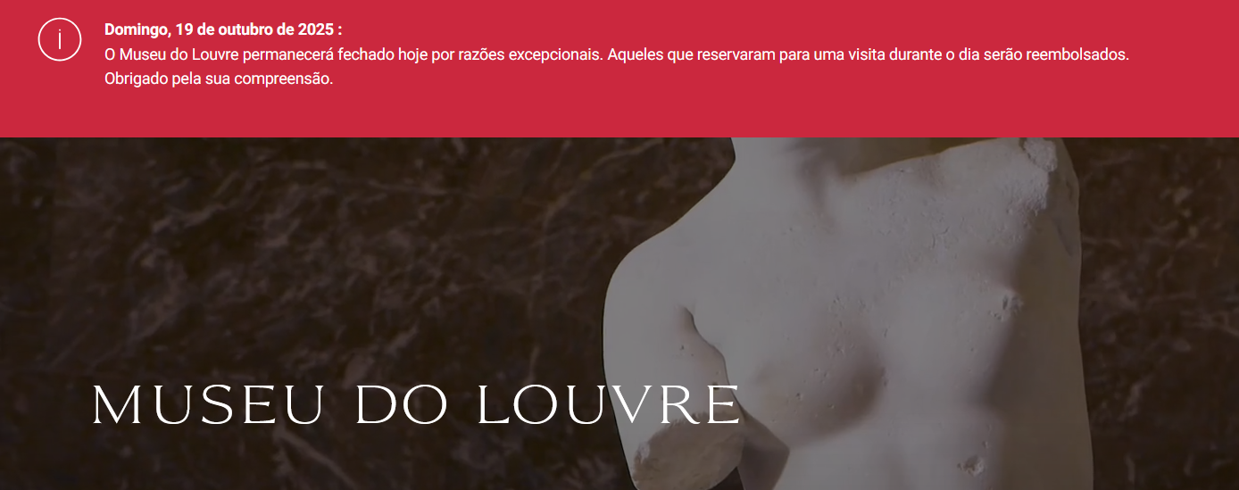 Museu do Louvre é fechado neste domingo (19) após roubo inédito