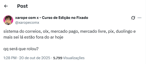 Usuários relatam problemas com o Pix pelas redes sociais. Foto: Print/X