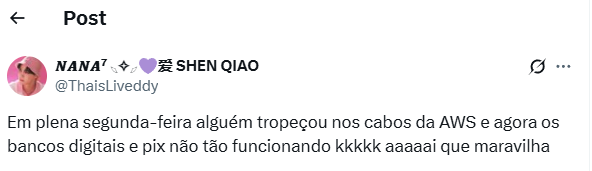 Usuários relatam problemas com o Pix pelas redes sociais. Foto: Print/X