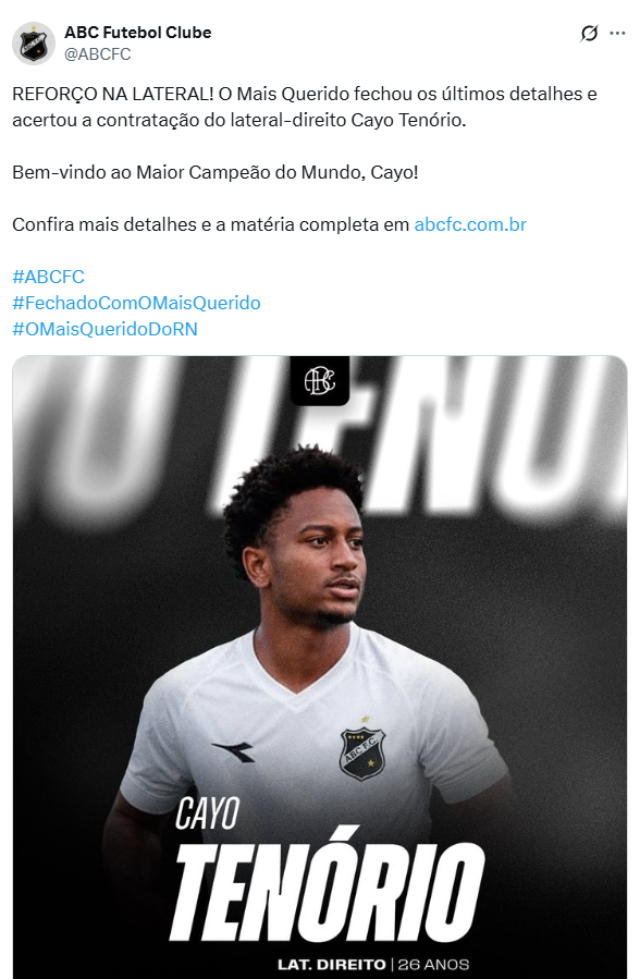 Publicação anunciando o novo reforço. Foto: Print/X