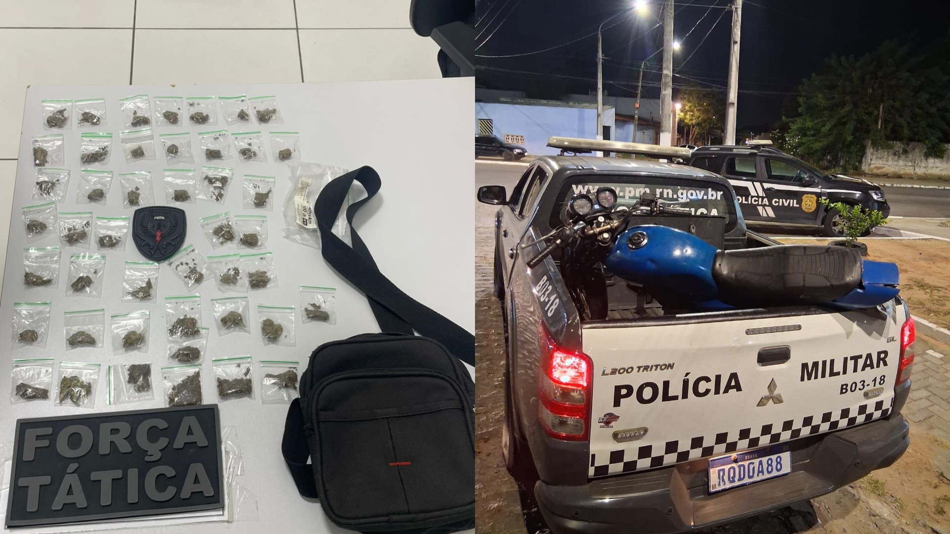  3° BPM apreende drogas e motocicleta adulterada na cidade de Parnamirim/RN 
