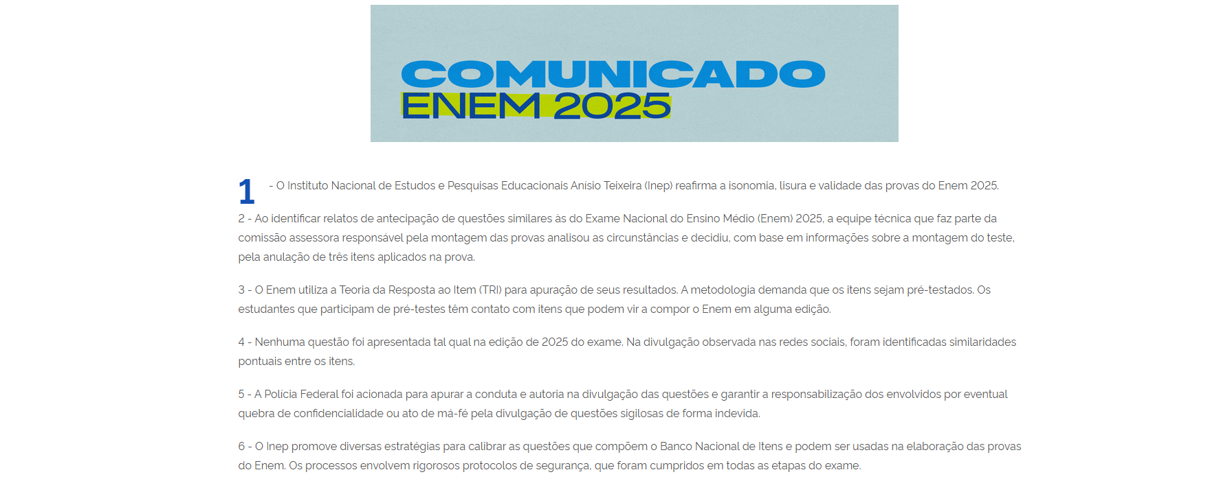 Comunicado publicado no site oficial do governo federal. Foto/Print