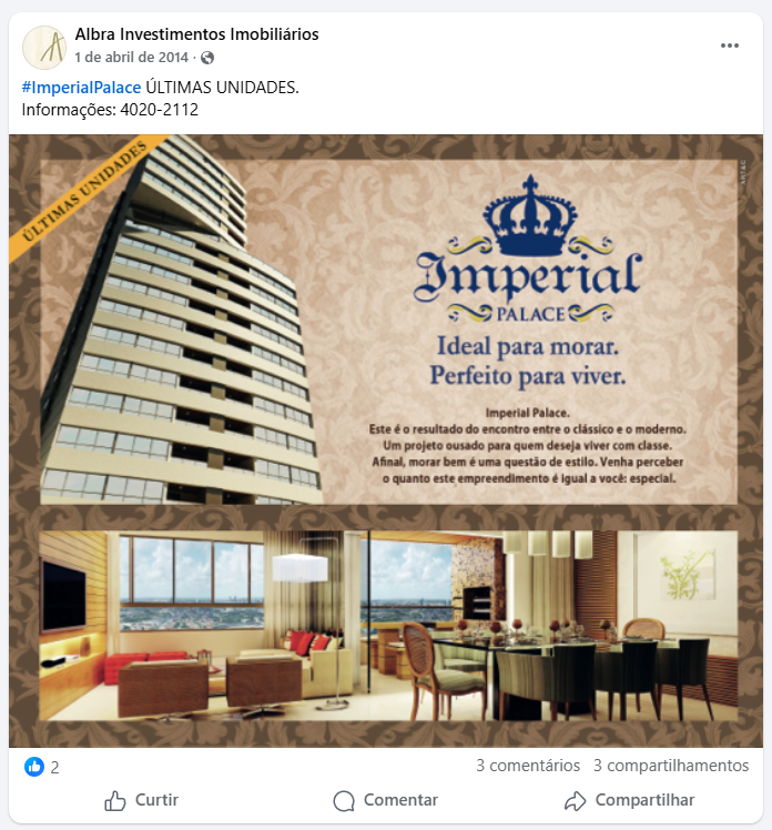 Página da incorporadora Albra, no Facebook