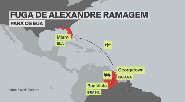 Ramagem deixou o território brasileiro por via terrestre, atravessando a fronteira com a Guiana. Imagem: divulgação Polícia Federal.