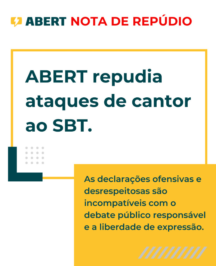A Associação Brasileira de Emissoras de Rádio e Televisão (ABERT) repudia com veemência as declarações do cantor Zezé di Camargo com ataques ao SBT e à sua direção. Imagem: reprodução internet.