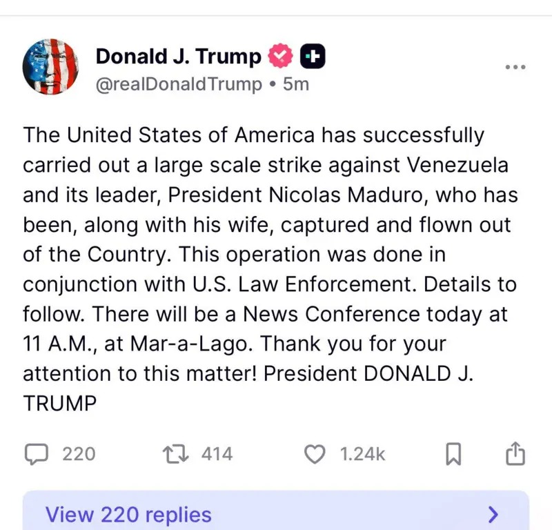 Postagem do Presidente Trump no X