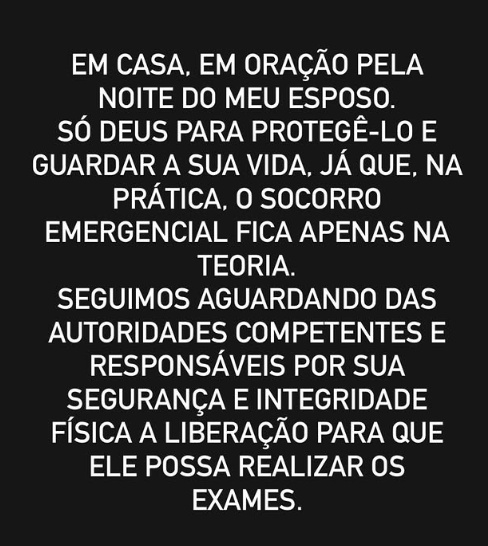 post de Michelle pedindo reforço médico para Bolsonaro