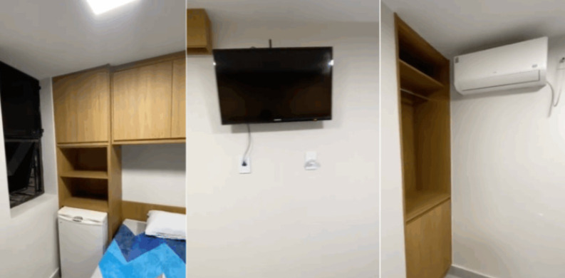 O quarto/cela onde Jair Bolsonaro estava preso na Superintendência da Polícia Federal em Brasília, tem cerca de 12m², conta com cama de solteiro, frigobar, TV, ar condicionado e banheiro privativo.