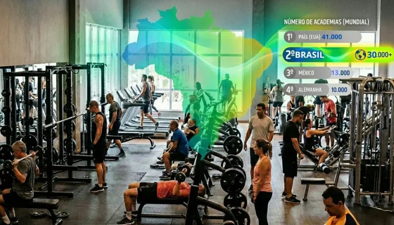 Dados consolidados de 2023 mostram que os Estados Unidos lideram o ranking mundial, com 41.190 academias. Logo em seguida aparece o Brasil, com 32.011 unidades em funcionamento.