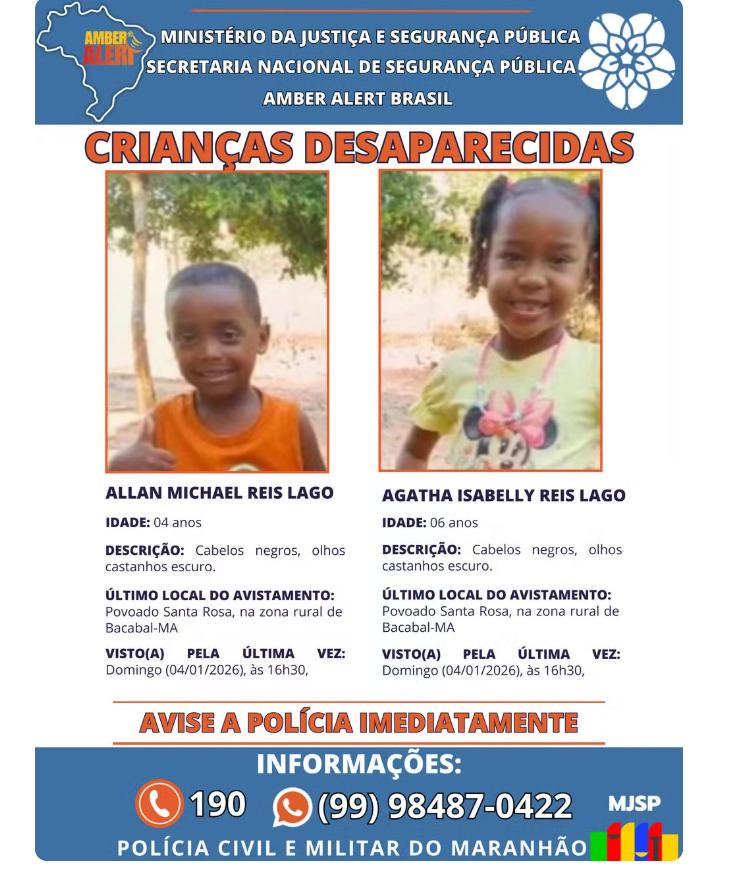 Apesar das inúmeras pistas recebidas pelas autoridades, Ágatha e Allan seguem desaparecidos.