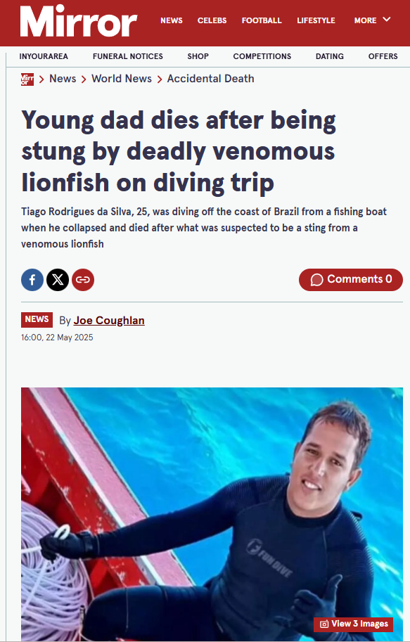 Morte do potiguar Tiago foi destaque no britânico The Mirror