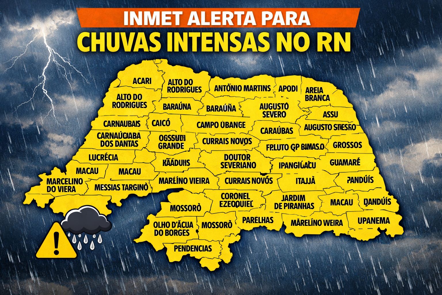Inmet alerta para chuvas intensas no RN 