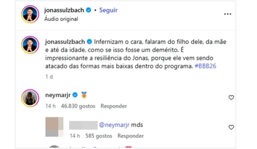 O apoio de uma figura com grande influência digital como Neymar pode impactar diretamente a dinâmica externa do reality, especialmente em votações populares.