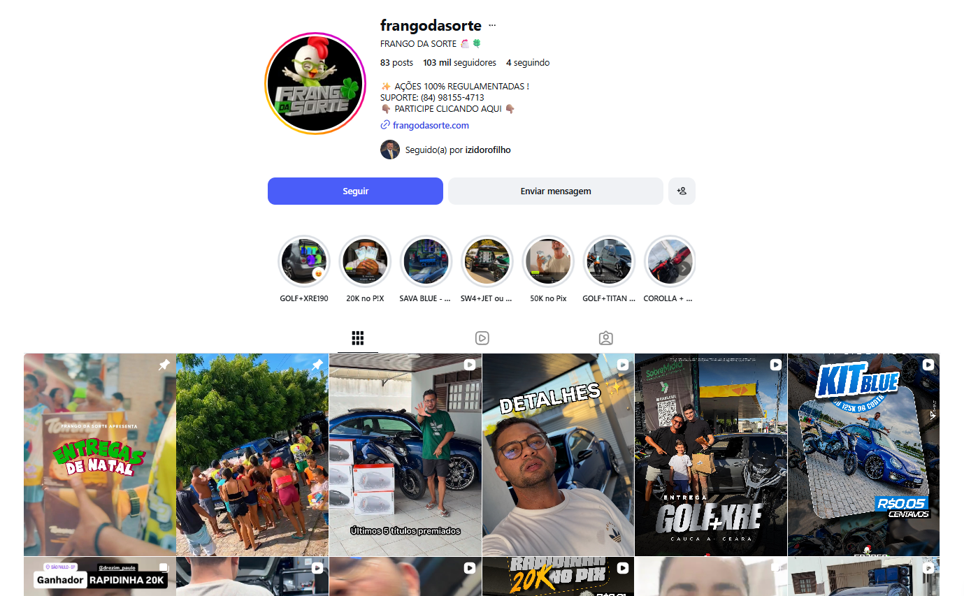 Avelino também ficou famoso com ações de prêmios, as chamadas rifas online, como o "Frango da Sorte"