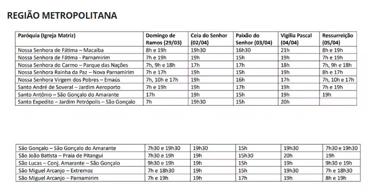 Missas semana santa