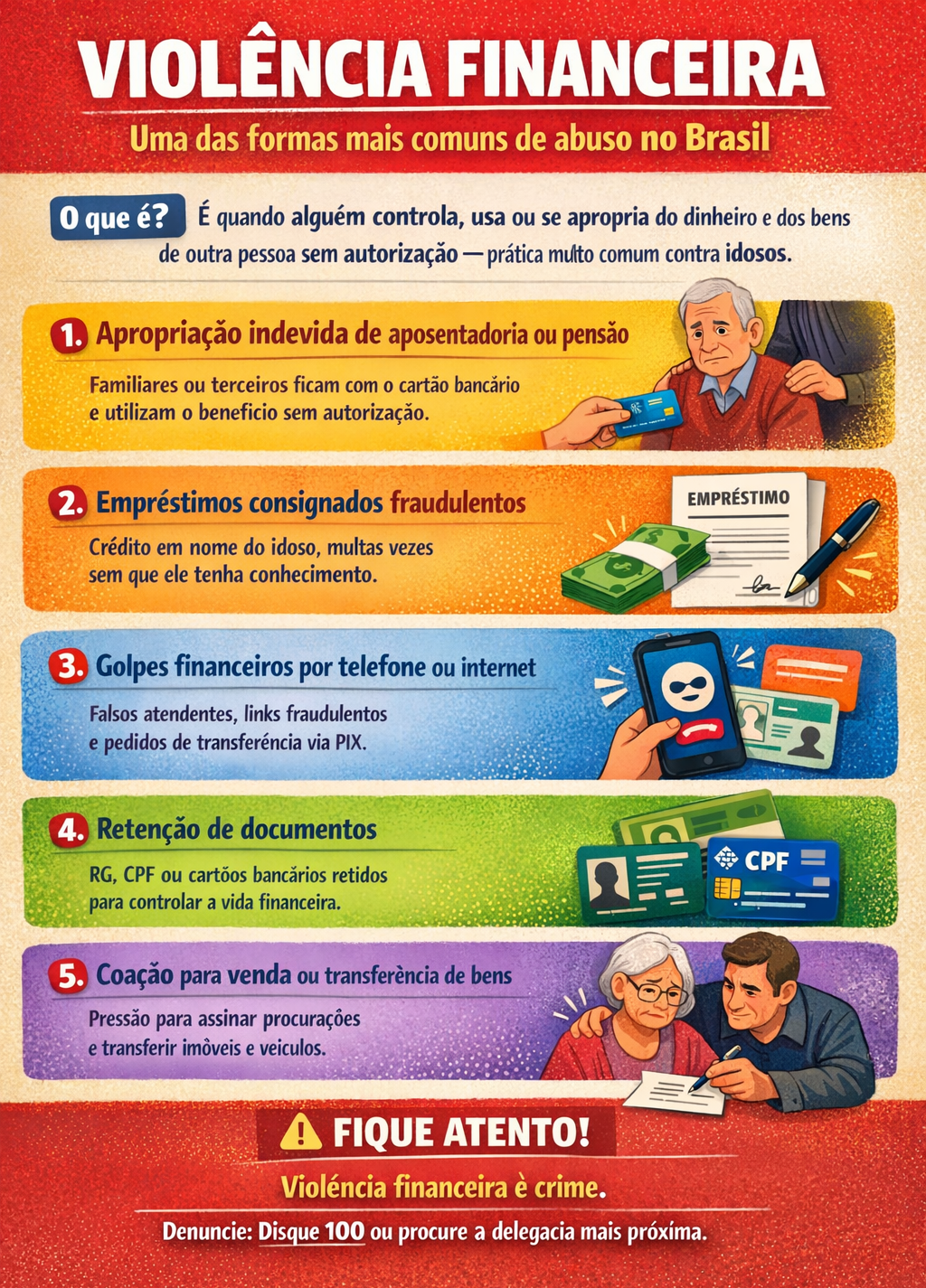 A violência patrimonial ou financeira contra idosos no Brasil é uma das formas mais comuns de abuso