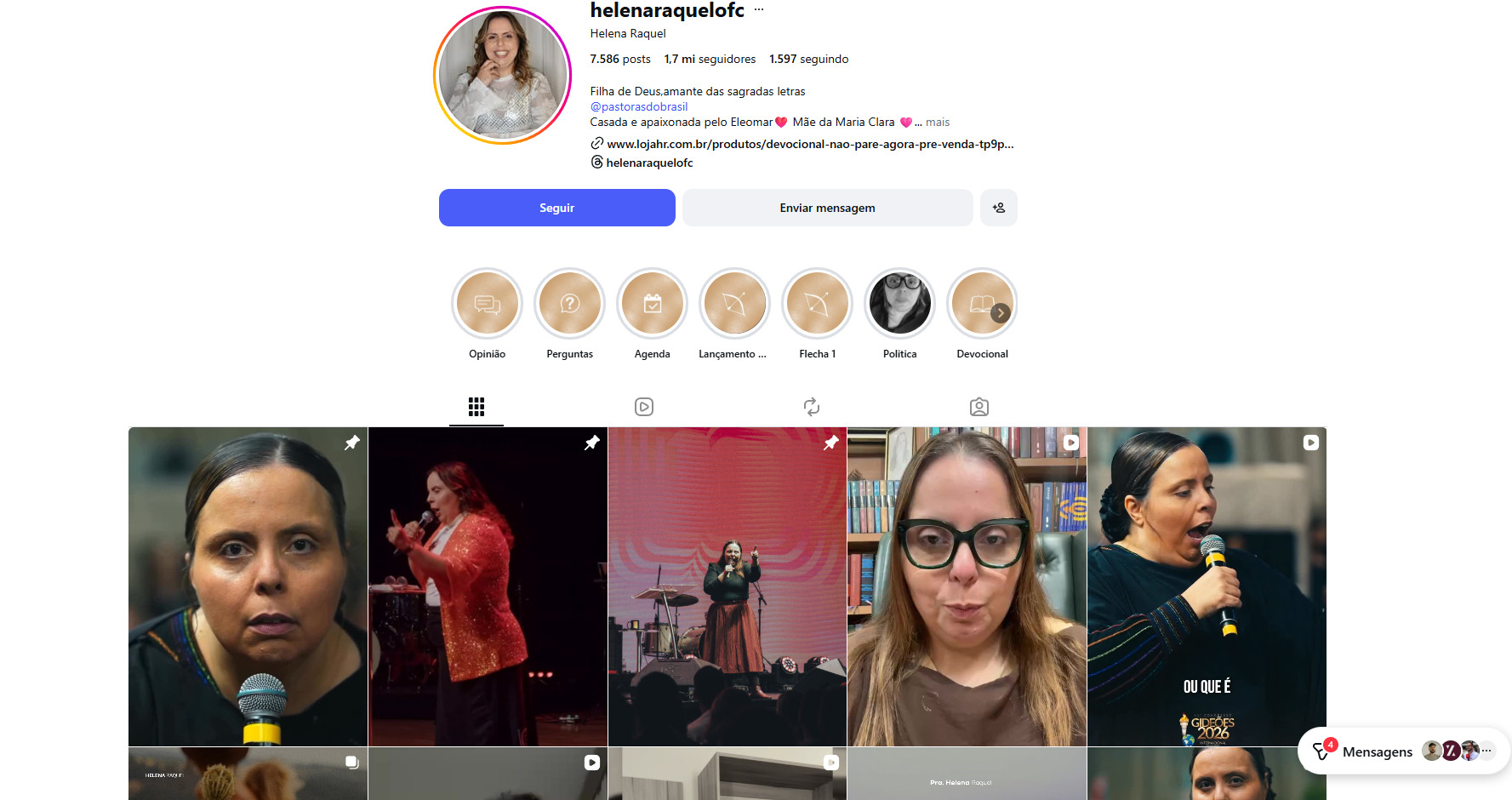 Com mais de 1,7 milhão de seguidores nas redes sociais, Helena Raquel é fundadora do Ministério Pastoras do Brasil e líder da Igreja Assembleia de Deus Vida na Palavra, sediada em Queimados.