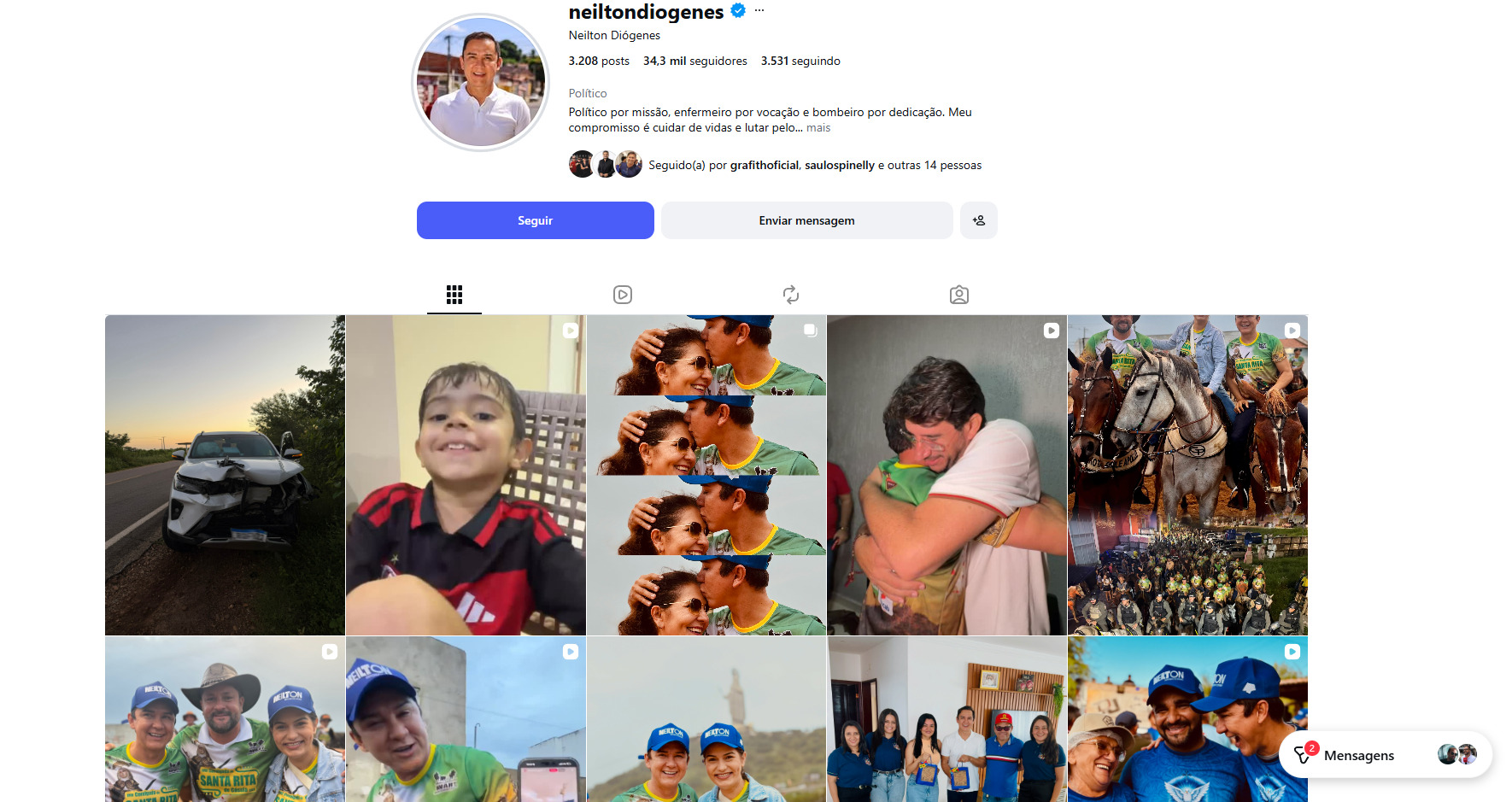 Nas redes sociais, Neilton compartilhou imagens do carro após o acidente e publicou um desabafo marcado por agradecimento e reflexão sobre o livramento vivido durante o trajeto.