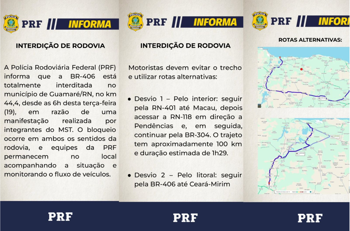 Pelas redes sociais, a Polícia Rodoviária Federal informou sobre a manifestação para motoristas que tivessem a necessidade de encontrar rotas alternativas.