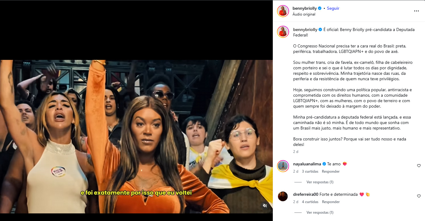 Benny Briolly é uma das principais representantes da pauta LGBTQIA+ na política fluminense.