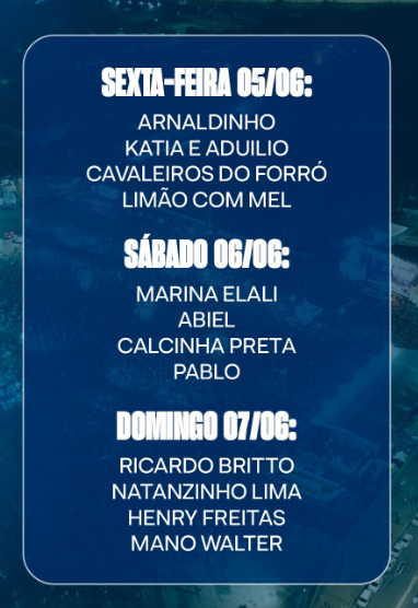 Programação para os dias 5, 6 e 7 de junho.