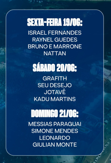 Programação para os dias 19, 20 e 21 de junho.