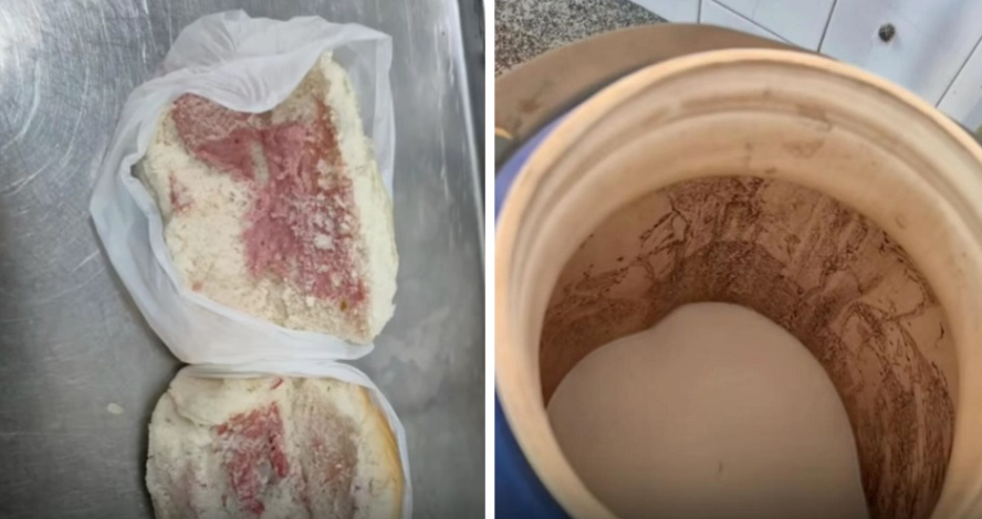 Imgens mostram situação da comida e dos utensílios utilizados na cozinha. Foto: Reprodução