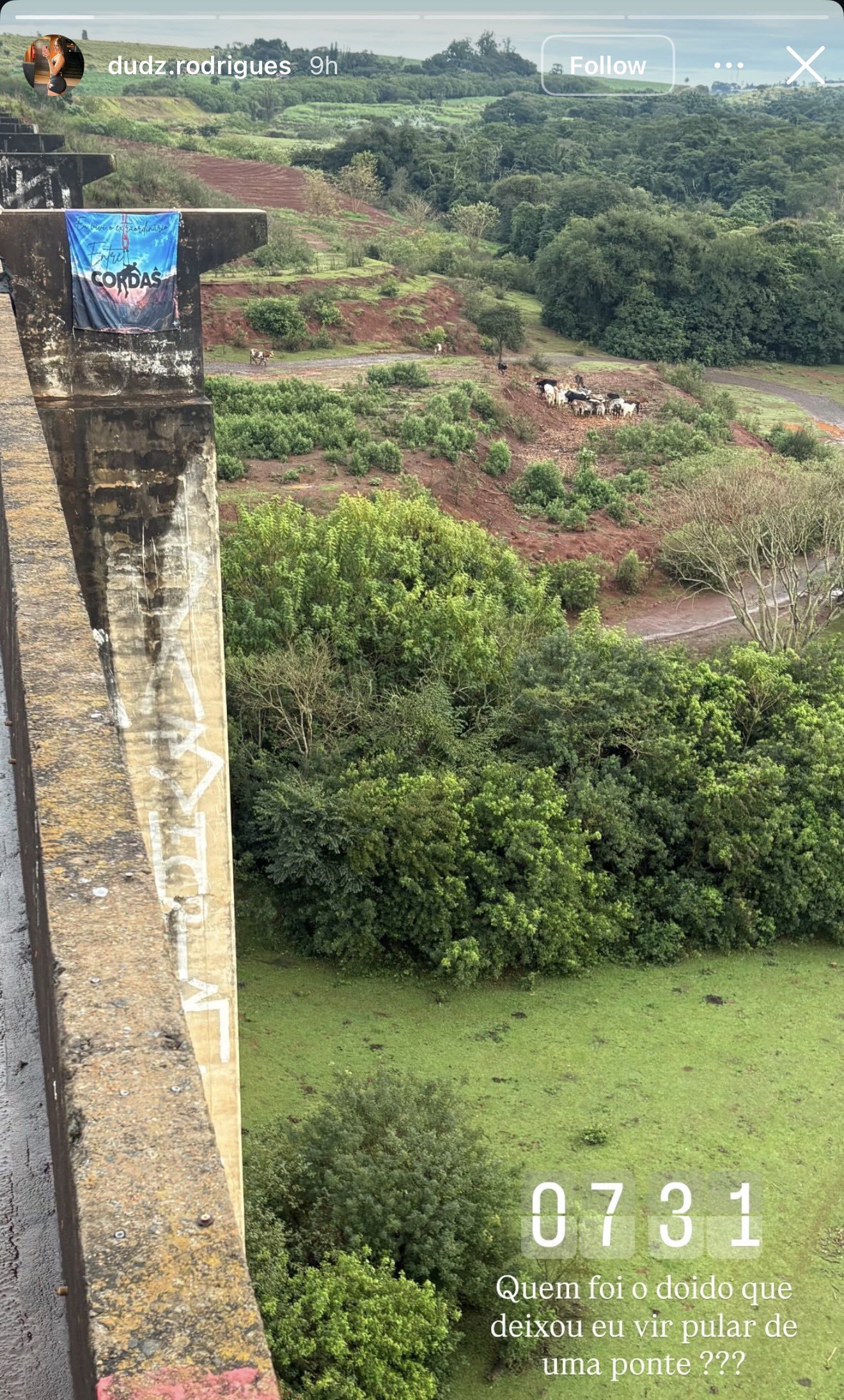 Em suas redes sociais, ela chegou a compartilhar um story com a frase: "Quem foi o doido que deixou eu vir pular de uma ponte?".