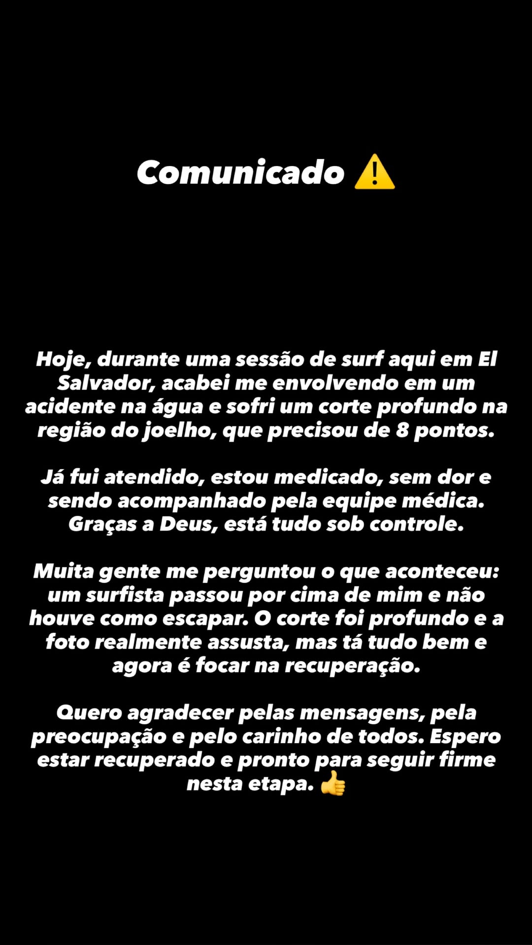 Comunicado do Ítalo Ferreira divulgado em suas redes sociais.