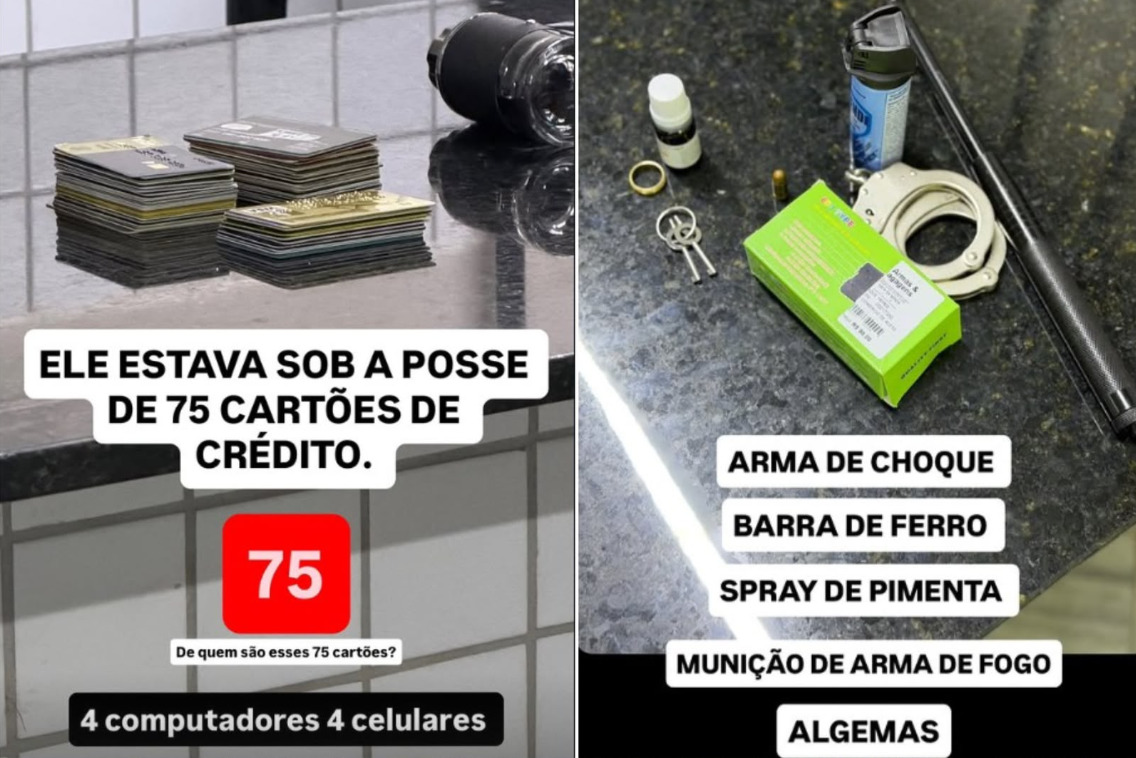 Em vídeos publicados nas redes sociais, Thalyson exibiu imagens dos objetos que, segundo ele, foram apreendidos com o ex-companheiro durante a abordagem policial.