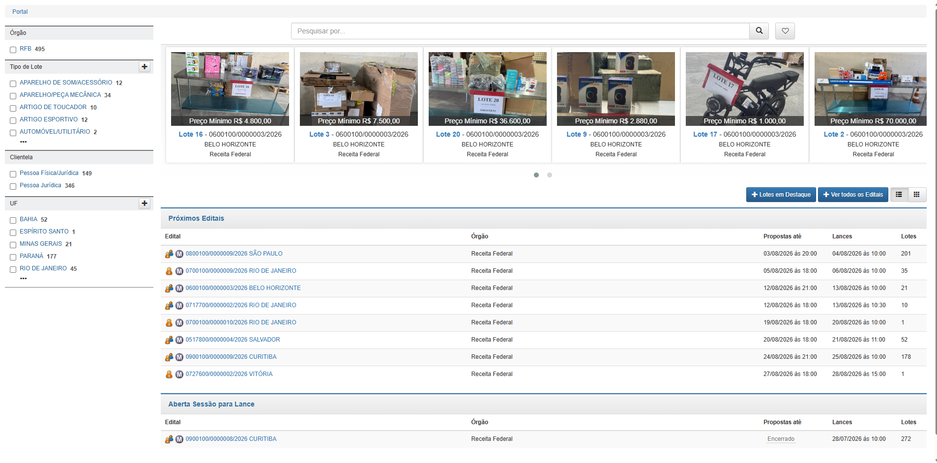 Para participar é necessário acessar o Sistema de Leilão Eletrônico pelo portal e-CAC da Receita Federal utilizando uma conta Gov.br com nível de segurança prata ou ouro.