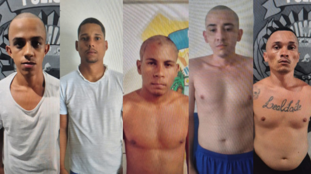 Nomes dos foragidos em ordem: Cleidson Martins Dantas; Thiago da Silva Maia Braga; Diogo da Luz Silva; Isaac Donato Rodrigues; Kaio do Nascimento Gomes 