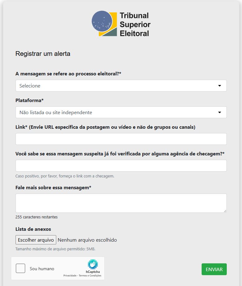 Sistema para denúncias de desinformação eleitoral