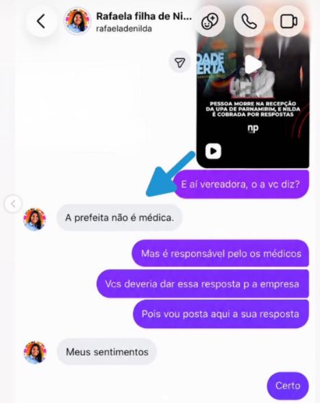 Print da resposta de Rafaella de Nilda