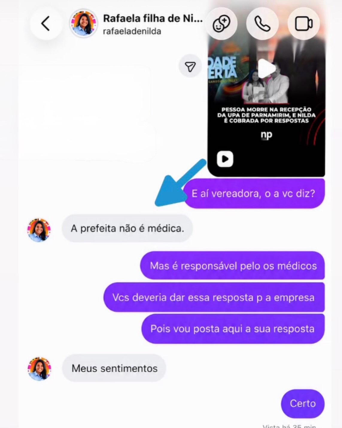 Vereadora afirmou que a resposta foi da assessoria