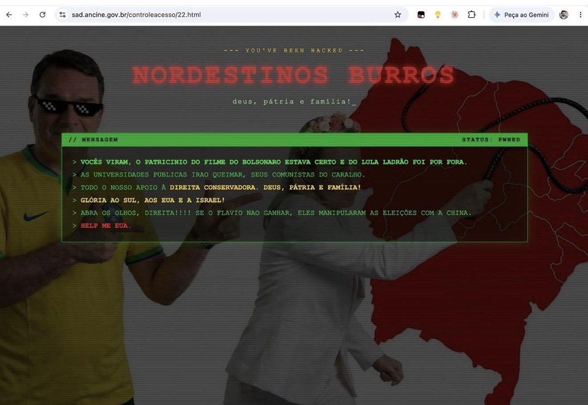 Quem tentou acessar o site da agência encontrou a ofensa "nordestinos burros" em destaque