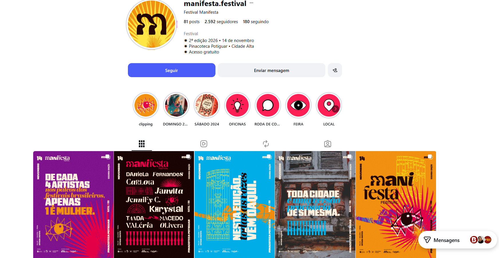 As informações sobre a distribuição serão divulgadas no perfil oficial do evento no Instagram, @manifesta.festival.