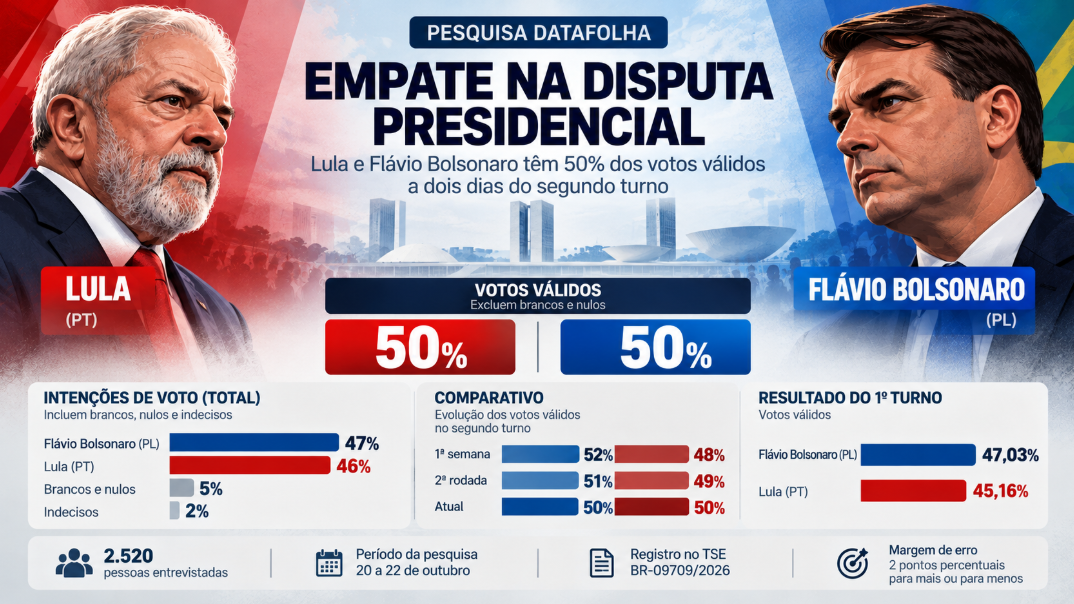 O empate registrado pelo Datafolha contrasta com os resultados das rodadas anteriores.