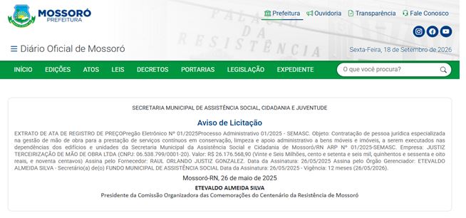 Ata de Registro de Preço - Prefeitura de Mossoró