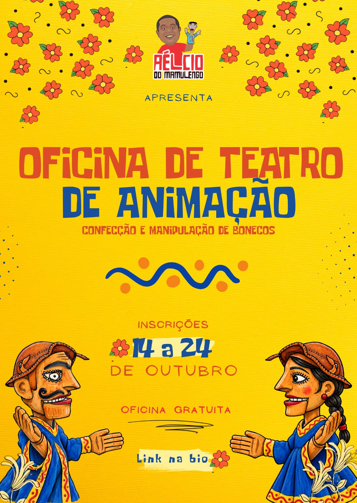 Oficina de teatro de animação oferece formação gratuita em confecção e manipulação de bonecos; veja onde e como se inscrever